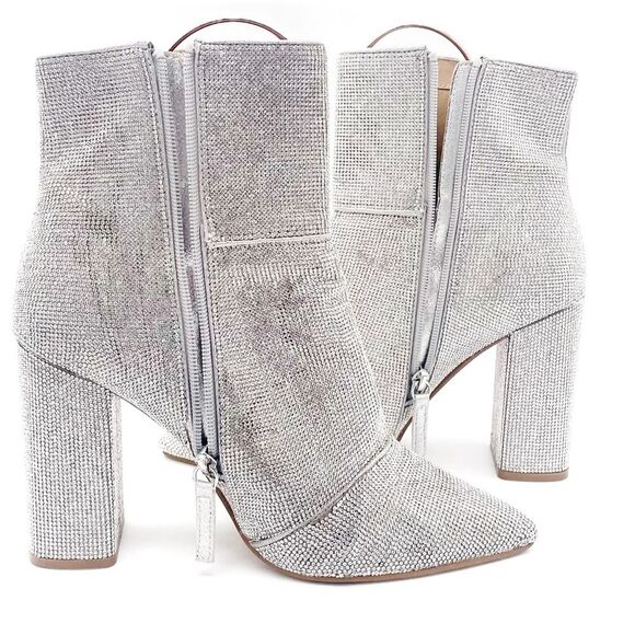 Steve Madden Noticed Rhinestone Boots Pointed Toe Block Heel Bling Boot Size 9.5 - Picture 8 of 16